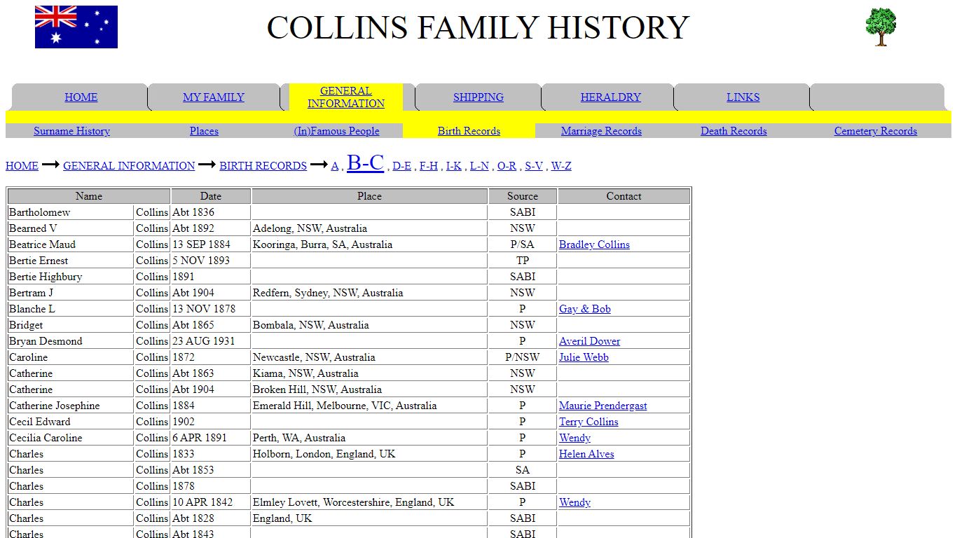 COLLINS FAMILY HISTORY - Birth Records - Ancestry