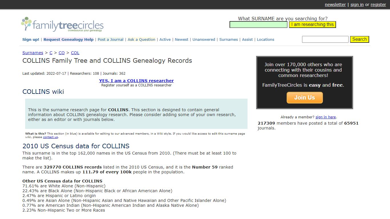 COLLINS Family Tree and COLLINS Genealogy Records