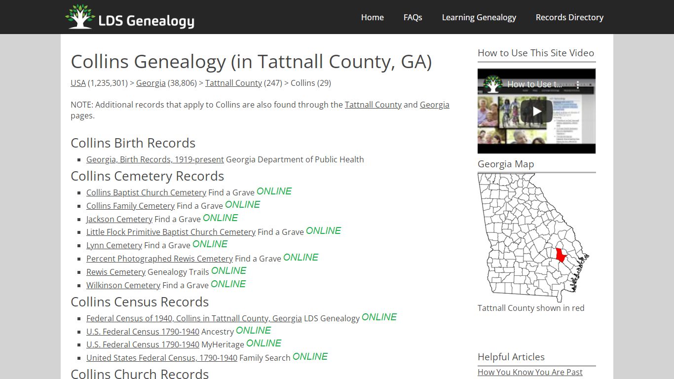 Collins Genealogy (in Tattnall County, Georgia)